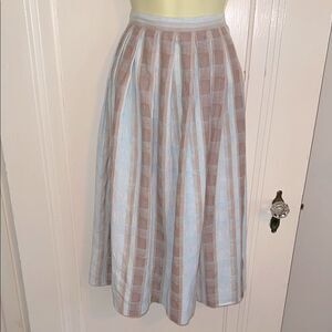 Vintage 80s Gregge Sport Light Blue & Tan Plaid Pleated Full Midi Skirt